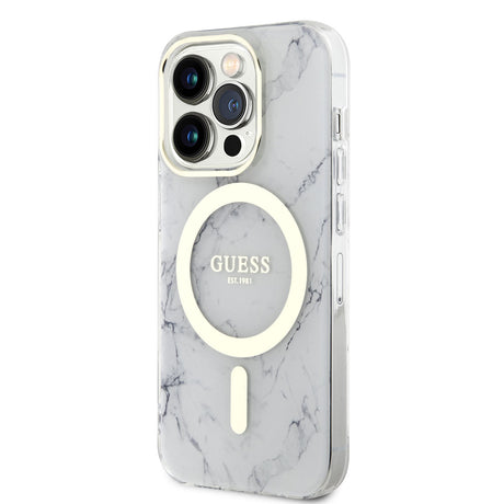 Apple iPhone 14 Pro Kılıf GUESS M-safe Şarj Özellikli Mermer Desenli Kapak