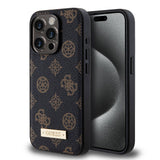 Apple iPhone 14 Pro Kılıf Guess M-safe Şarj Özellikli PU Deri Desenli Metal Plaka Logolu Kapak