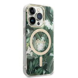 Apple iPhone 14 Pro Kılıf GUESS M-safe Şarj Özellikli Yaprak Desenli M-safe Şarj Kablolu Kapak
