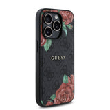 Apple iPhone 14 Pro Kılıf Guess Orjinal Lisanslı M-safe Şarj Özellikli Gül Baskılı 4G Desenli Yazı Logolu Kapak