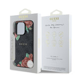 Apple iPhone 14 Pro Kılıf Guess Orjinal Lisanslı M-safe Şarj Özellikli Gül Baskılı 4G Desenli Yazı Logolu Kapak
