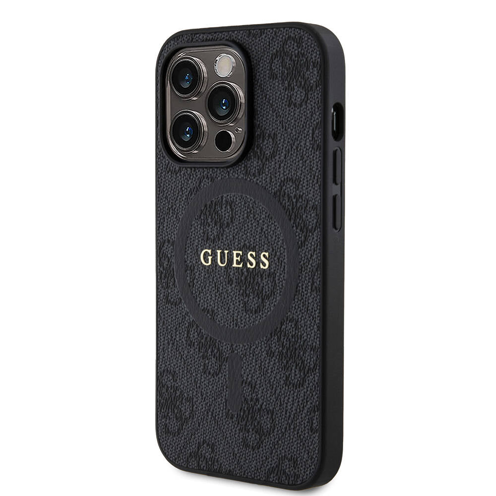 Apple iPhone 14 Pro Kılıf Guess Orjinal Lisanslı M-safe Şarj Özellikli PU Halkalı 4G Desenli Yazı Logolu Kapak