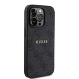 Apple iPhone 14 Pro Kılıf Guess Orjinal Lisanslı M-safe Şarj Özellikli PU Halkalı 4G Desenli Yazı Logolu Kapak