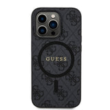 Apple iPhone 14 Pro Kılıf Guess Orjinal Lisanslı M-safe Şarj Özellikli PU Halkalı 4G Desenli Yazı Logolu Kapak