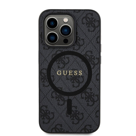 Apple iPhone 14 Pro Kılıf Guess Orjinal Lisanslı M-safe Şarj Özellikli PU Halkalı 4G Desenli Yazı Logolu Kapak