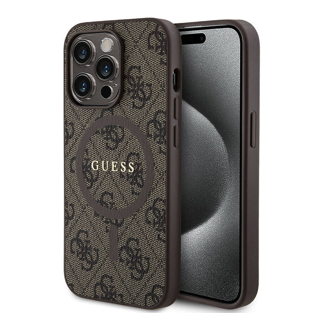 Apple iPhone 14 Pro Kılıf Guess Orjinal Lisanslı M-safe Şarj Özellikli PU Halkalı 4G Desenli Yazı Logolu Kapak