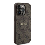 Apple iPhone 14 Pro Kılıf Guess Orjinal Lisanslı M-safe Şarj Özellikli PU Halkalı 4G Desenli Yazı Logolu Kapak