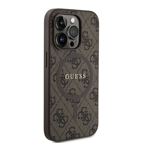 Apple iPhone 14 Pro Kılıf Guess Orjinal Lisanslı M-safe Şarj Özellikli PU Halkalı 4G Desenli Yazı Logolu Kapak