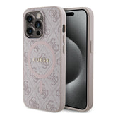 Apple iPhone 14 Pro Kılıf Guess Orjinal Lisanslı M-safe Şarj Özellikli PU Halkalı 4G Desenli Yazı Logolu Kapak