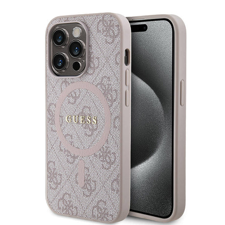 Apple iPhone 14 Pro Kılıf Guess Orjinal Lisanslı M-safe Şarj Özellikli PU Halkalı 4G Desenli Yazı Logolu Kapak