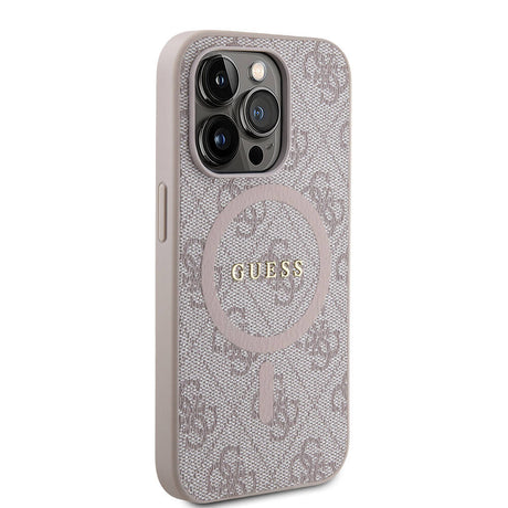 Apple iPhone 14 Pro Kılıf Guess Orjinal Lisanslı M-safe Şarj Özellikli PU Halkalı 4G Desenli Yazı Logolu Kapak