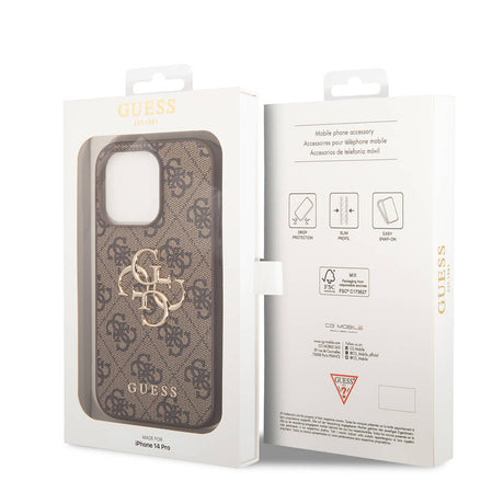 Apple iPhone 14 Pro Kılıf Guess PU Deri Büyük Metal Logo Dizaynlı Kapak
