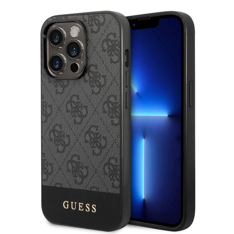 Apple iPhone 14 Pro Kılıf GUESS PU Deri Şerit Logo Dizaynlı Kapak
