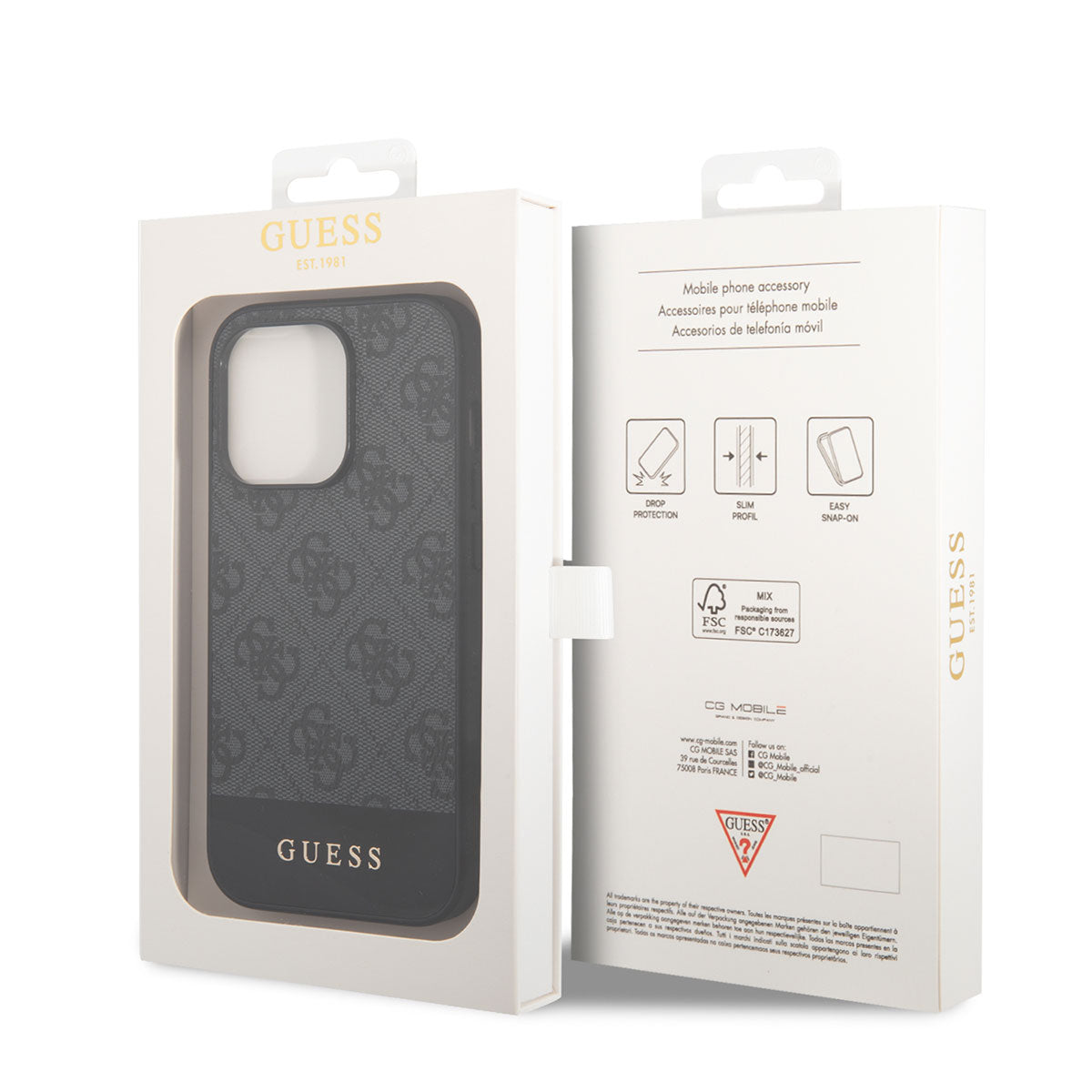 Apple iPhone 14 Pro Kılıf GUESS PU Deri Şerit Logo Dizaynlı Kapak