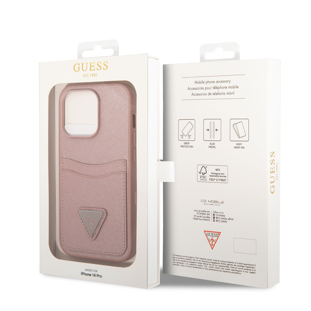Apple iPhone 14 Pro Kılıf GUESS PU Safran Deri Kartlıklı Dizayn Kapak