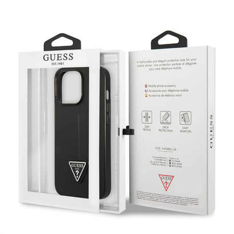 Apple iPhone 14 Pro Kılıf GUESS PU Safran Deri Üçgen Logo Dizayn Kapak