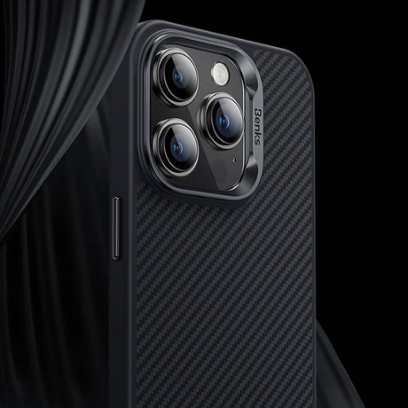 Apple iPhone 14 Pro Kılıf Karbon Fiber M-safe Şarj Özellikli Benks Hybrid ArmorPro 600D Kevlar Kapak