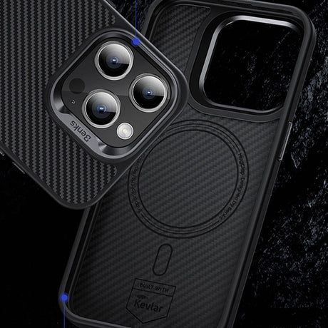 Apple iPhone 14 Pro Kılıf Karbon Fiber M-safe Şarj Özellikli Benks Hybrid ArmorPro 600D Kevlar Kapak