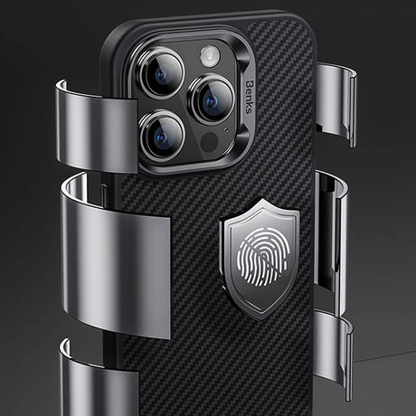 Apple iPhone 14 Pro Kılıf Karbon Fiber M-safe Şarj Özellikli Benks Hybrid ArmorPro 600D Kevlar Kapak