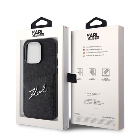 Apple iPhone 14 Pro Kılıf Karl Lagerfeld Saffiano Deri Kartlıklı Dizayn Kapak