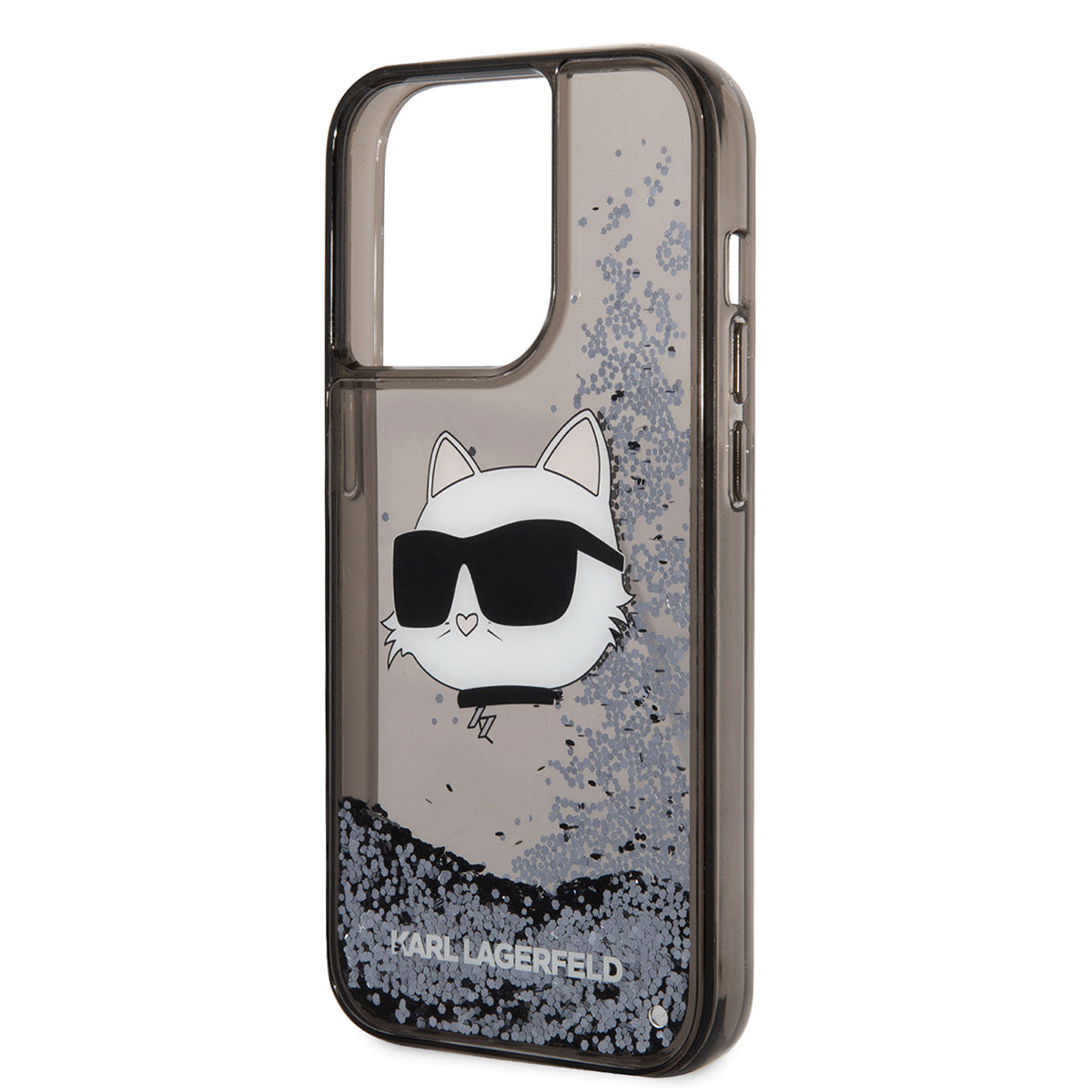 Apple iPhone 14 Pro Kılıf Karl Lagerfeld Sıvılı Simli Choupette Head Dizayn Kapak