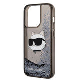 Apple iPhone 14 Pro Kılıf Karl Lagerfeld Sıvılı Simli Choupette Head Dizayn Kapak