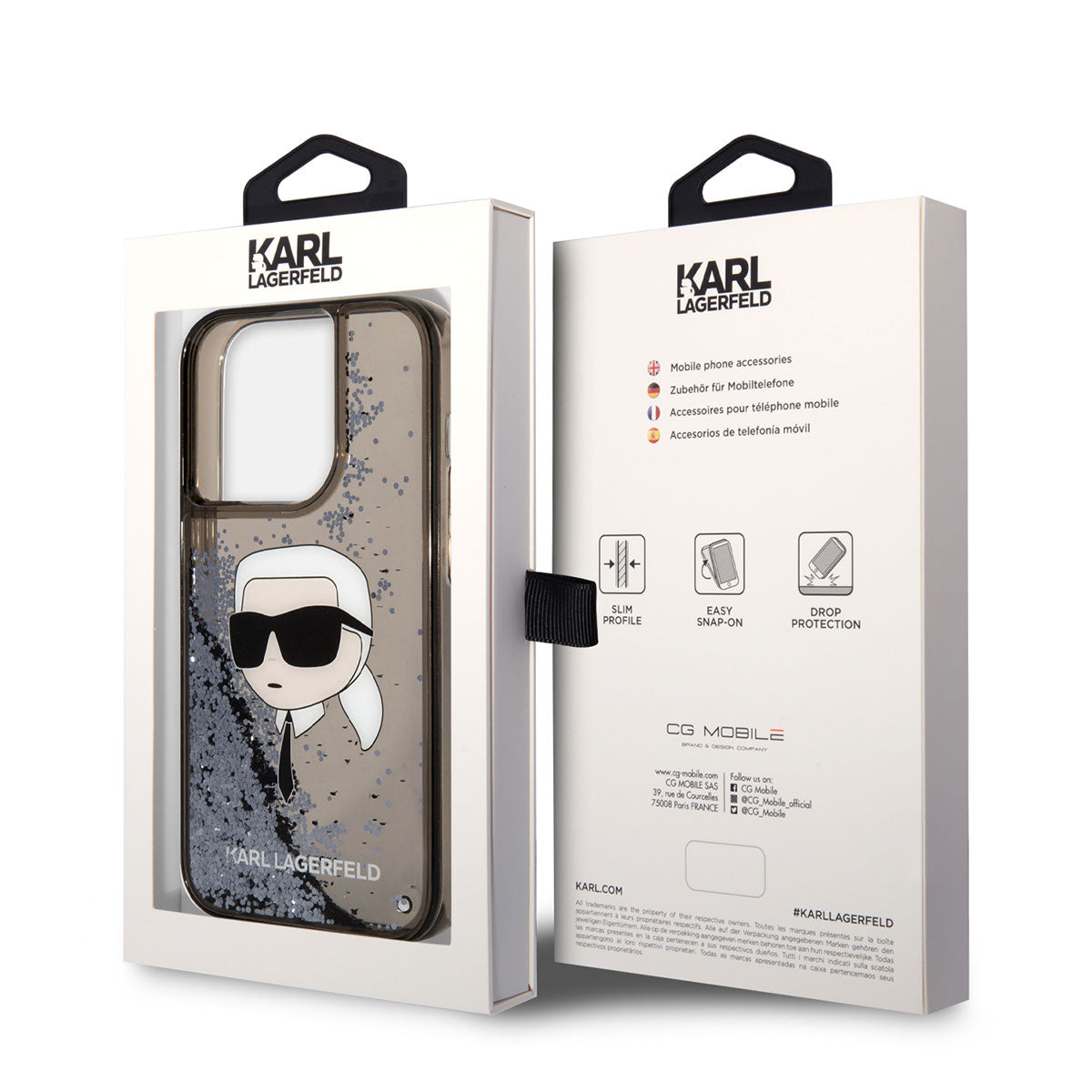 Apple iPhone 14 Pro Kılıf Karl Lagerfeld Sıvılı Simli Karl Head Dizayn Kapak