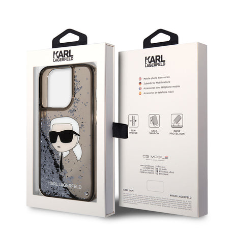Apple iPhone 14 Pro Kılıf Karl Lagerfeld Sıvılı Simli Karl Head Dizayn Kapak