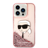 Apple iPhone 14 Pro Kılıf Karl Lagerfeld Sıvılı Simli Karl Head Dizayn Kapak