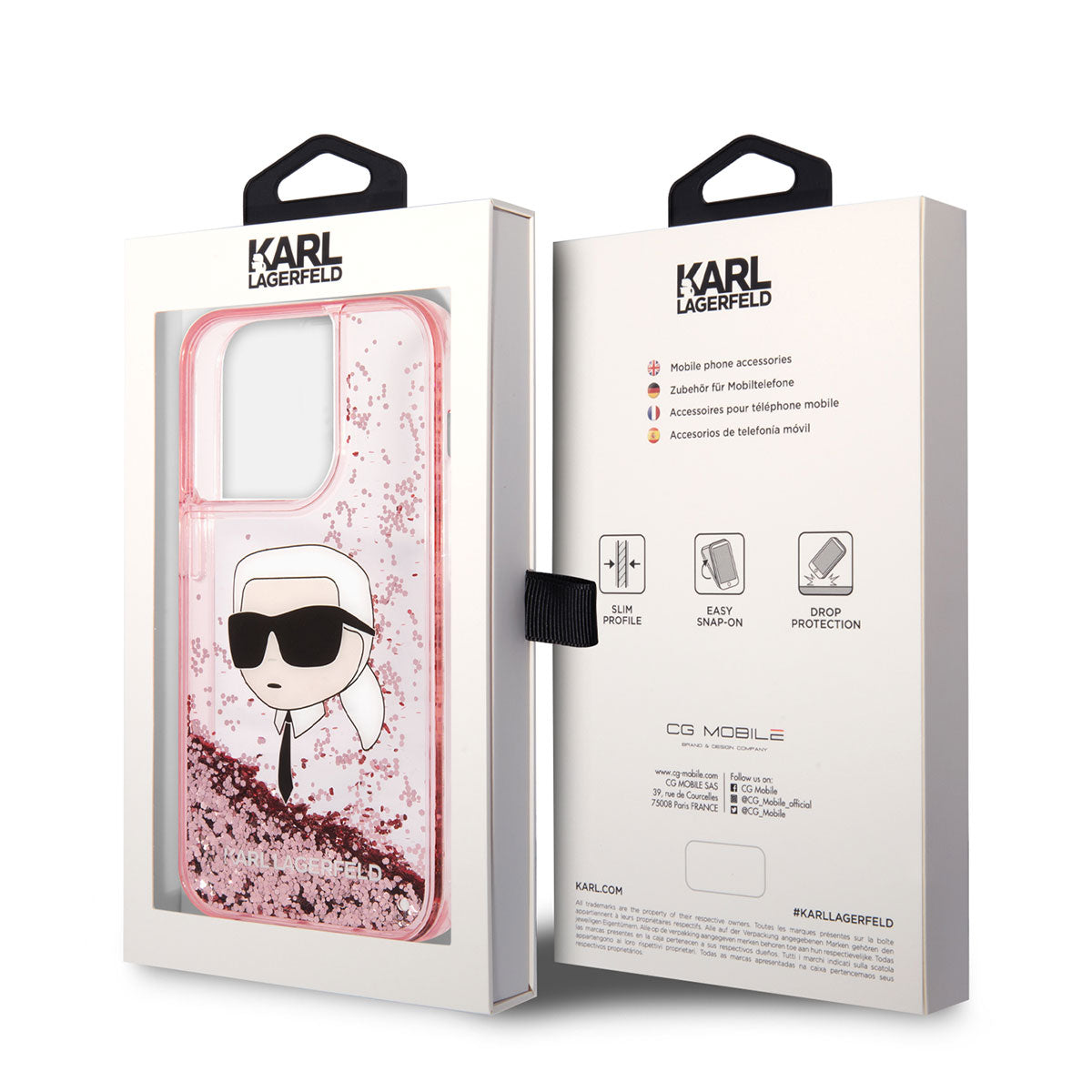 Apple iPhone 14 Pro Kılıf Karl Lagerfeld Sıvılı Simli Karl Head Dizayn Kapak