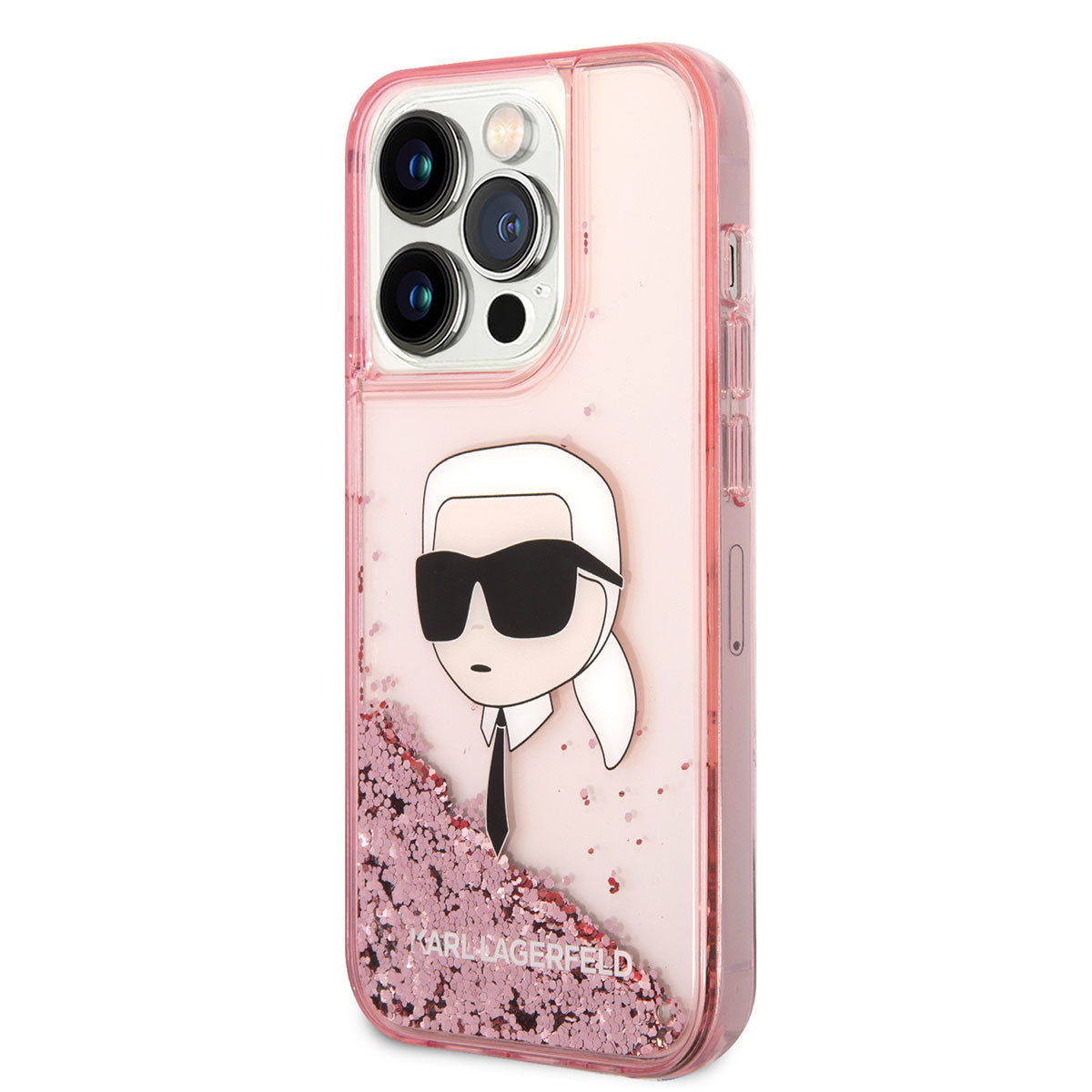 Apple iPhone 14 Pro Kılıf Karl Lagerfeld Sıvılı Simli Karl Head Dizayn Kapak