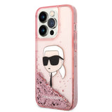 Apple iPhone 14 Pro Kılıf Karl Lagerfeld Sıvılı Simli Karl Head Dizayn Kapak