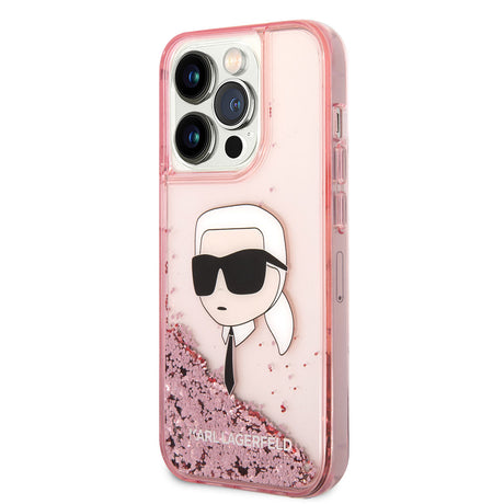 Apple iPhone 14 Pro Kılıf Karl Lagerfeld Sıvılı Simli Karl Head Dizayn Kapak