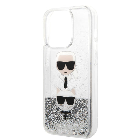 Apple iPhone 14 Pro Kılıf Karl Lagerfeld Sıvılı Simli K&C Head Dizayn Kapak