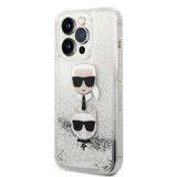 Apple iPhone 14 Pro Kılıf Karl Lagerfeld Sıvılı Simli K&C Head Dizayn Kapak