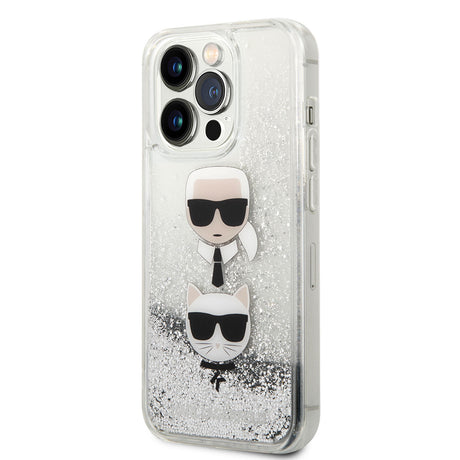 Apple iPhone 14 Pro Kılıf Karl Lagerfeld Sıvılı Simli K&C Head Dizayn Kapak