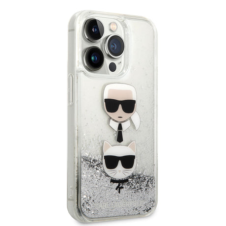 Apple iPhone 14 Pro Kılıf Karl Lagerfeld Sıvılı Simli K&C Head Dizayn Kapak