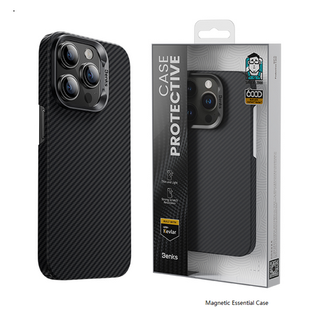 Apple iPhone 14 Pro Kılıf M-safe Şarj Özellikli Karbon Fiber Benks MFM Lisanslı 600D Essential Kevlar Kapak
