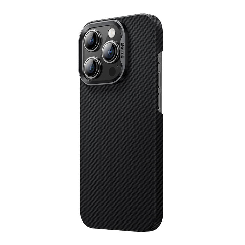 Apple iPhone 14 Pro Kılıf M-safe Şarj Özellikli Karbon Fiber Benks MFM Lisanslı 600D Essential Kevlar Kapak