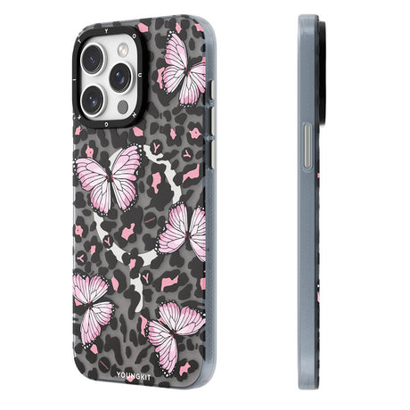 Apple iPhone 14 Pro Kılıf M-safe Şarj Özellikli Kelebek Desenli Youngkit Shadow Dance Serisi Kapak