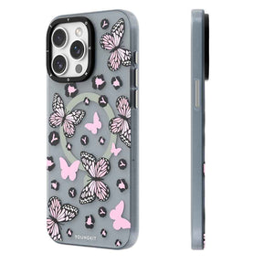 Apple iPhone 14 Pro Kılıf M-safe Şarj Özellikli Kelebek Desenli Youngkit Shadow Dance Serisi Kapak