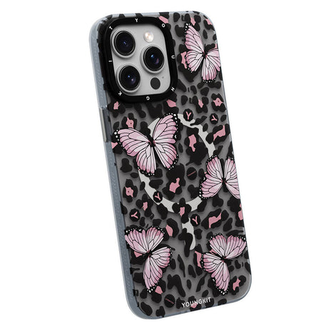 Apple iPhone 14 Pro Kılıf M-safe Şarj Özellikli Kelebek Desenli Youngkit Shadow Dance Serisi Kapak
