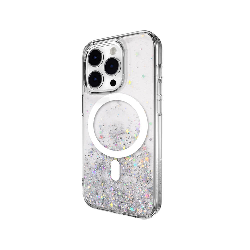 Apple iPhone 14 Pro Kılıf M-safe Şarj Özellikli Parlayan Simli Şeffaf Lisanslı Switcheasy Starfield-M Kapak