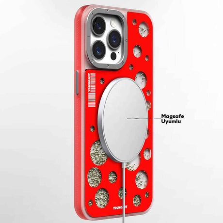 Apple iPhone 14 Pro Kılıf M-safe Şarj Özellikli Youngkit Quicksand Beads Serisi Kapak