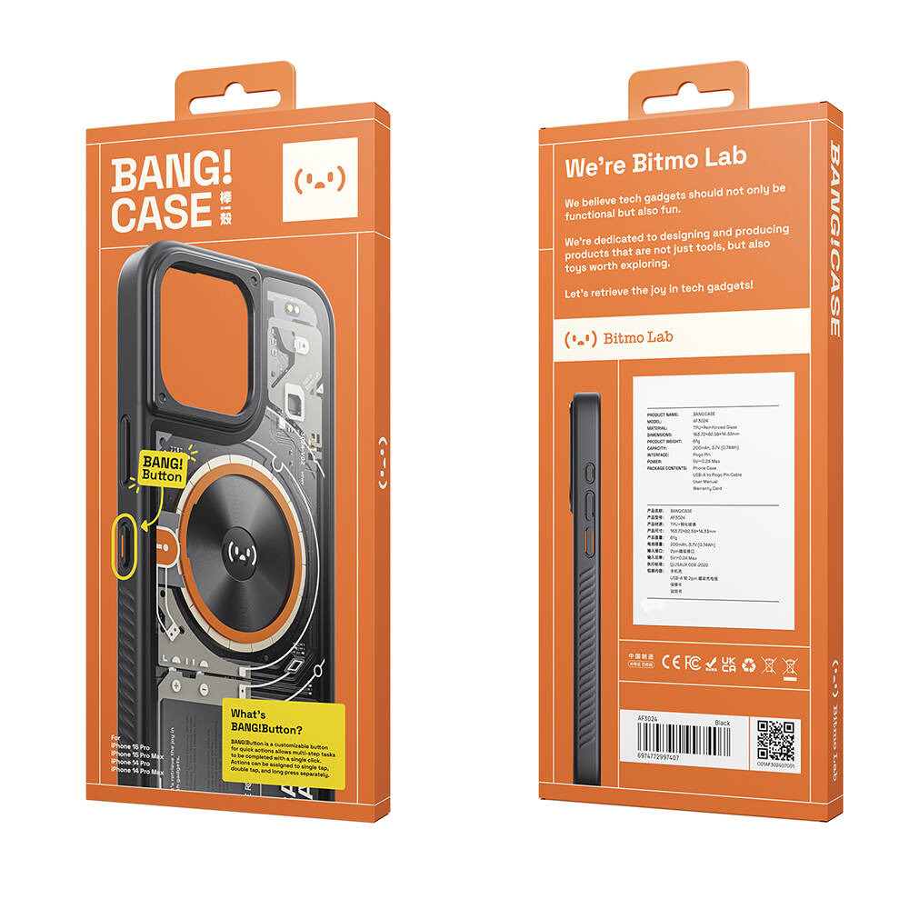 Apple iPhone 14 Pro Kılıf Özelleştirilebilir 3 Fonksiyonlu Bluetooth Bağlantılı Bitmo Lab Bangcase Akıllı M-safe Kapak