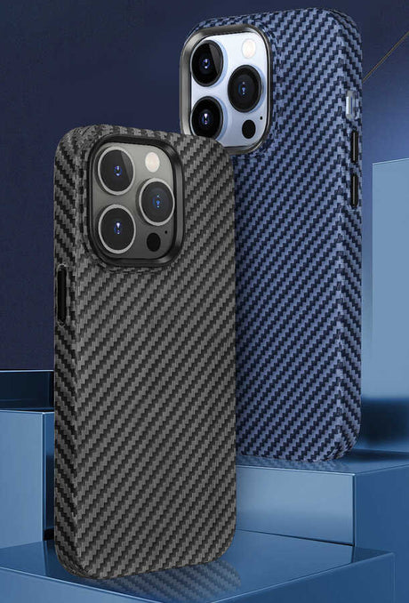 Apple iPhone 14 Pro Kılıf ​​​​​Wiwu Karbon Fiber Görünümlü M-safe Wireless Şarj Özellikli Kabon Kapak