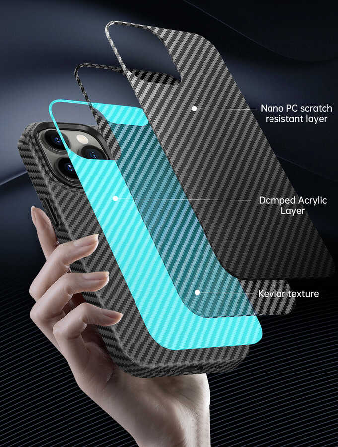 Apple iPhone 14 Pro Kılıf ​​​​​Wiwu Karbon Fiber Görünümlü M-safe Wireless Şarj Özellikli Kabon Kapak