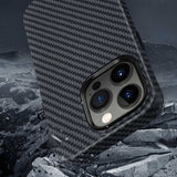 Apple iPhone 14 Pro Kılıf ​​​​​Wiwu Karbon Fiber Görünümlü M-safe Wireless Şarj Özellikli Kabon Kapak