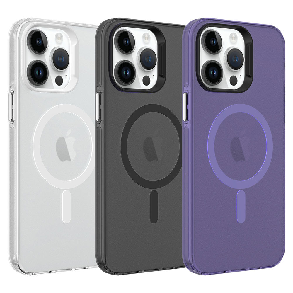 Apple iPhone 14 Pro Kılıf Zore M-safe Şarj Özellikli Buzlu Transparan C-Pro Sert Kapak