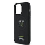 Apple iPhone 14 Pro Max Kılıf Aston Martin Orjinal Lisanslı M-safe Şarj Özellikli PU Deri Alonso 14 Baskılı Kapak